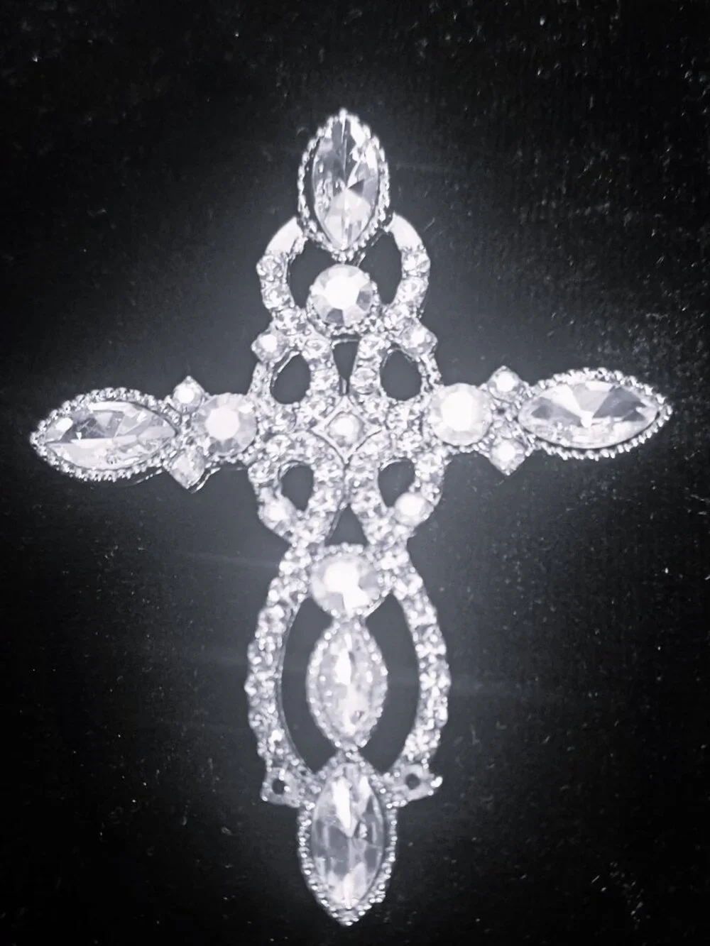 Rhinestone Cross Silver Tone Brooch